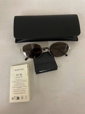 Massimo Dutti Sunglasses Silver Frame Black Lenses With Case New